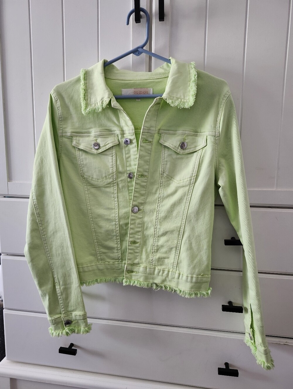 GG Jeans Light Green Frayed Denim Jacket - Women's Jacket & Coat